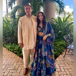 Dark Blue Multicolor Floral Printed Lehenga